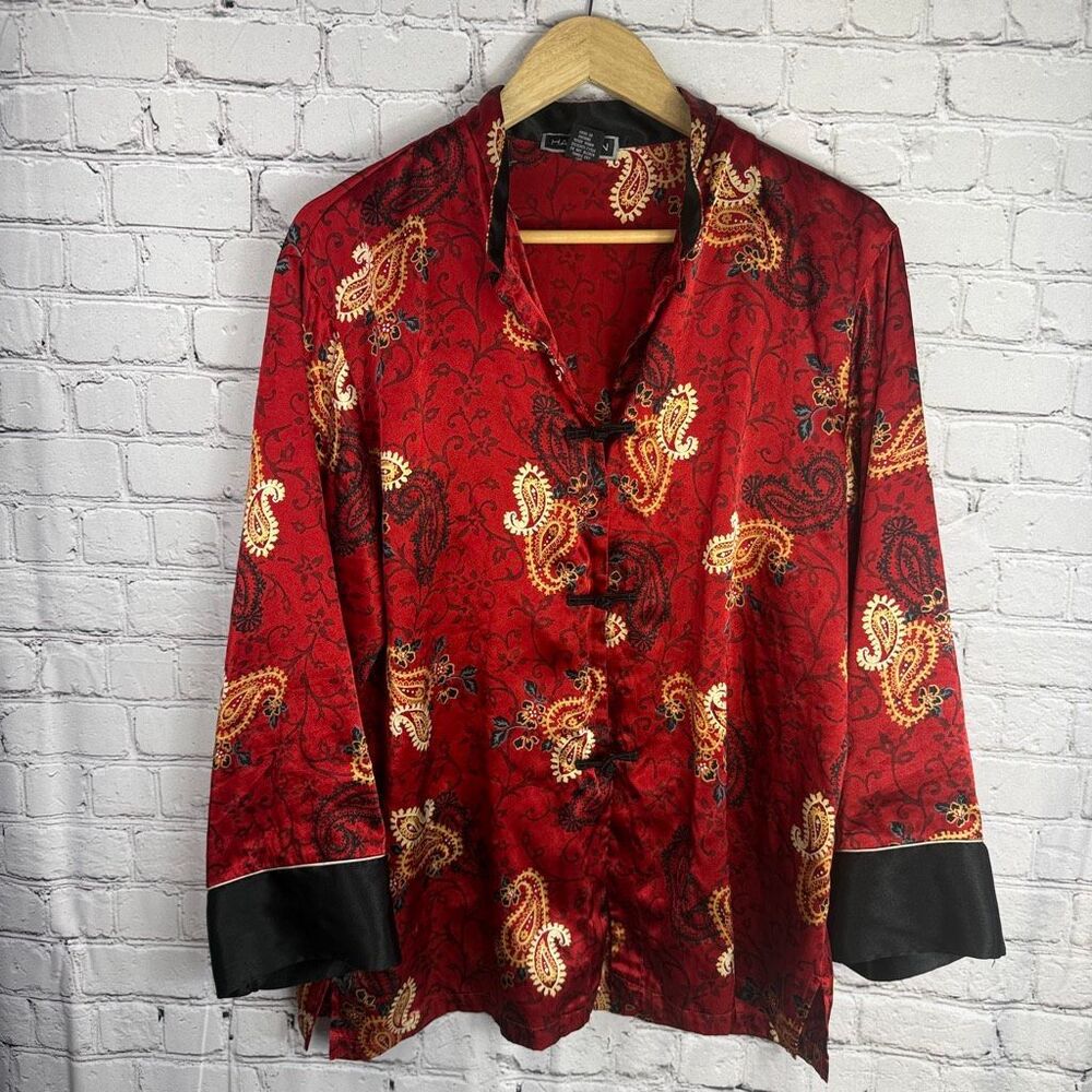 Vintage Halston Top Asian Kimono Style Loungewear Satin XL   L